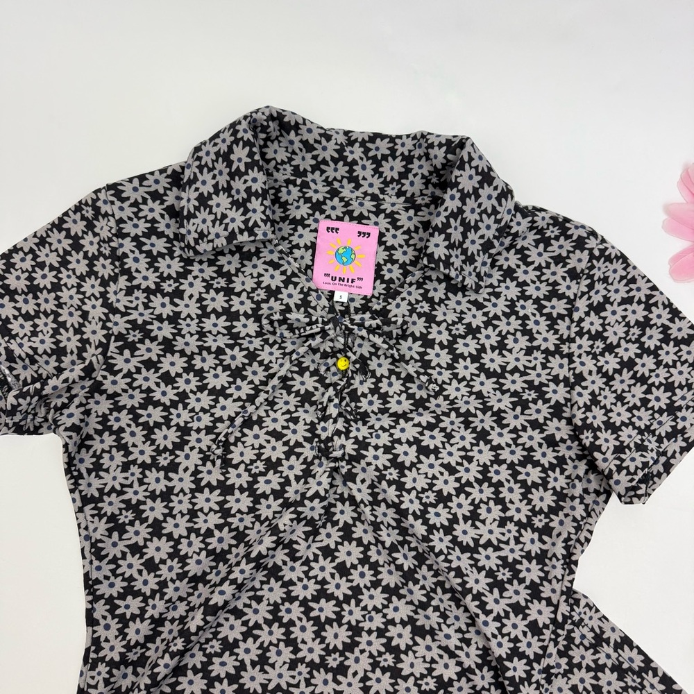 UNIF Corin Ditsy Floral Mini Dress Black Grey - Picture 7 of 14